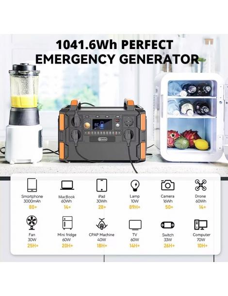 Generatore solare portatile Flashfish F132 1041.6Wh/1000W batteria LiFePo4 uscita 230V AC 19 uscite versione UE Qualità Garantita