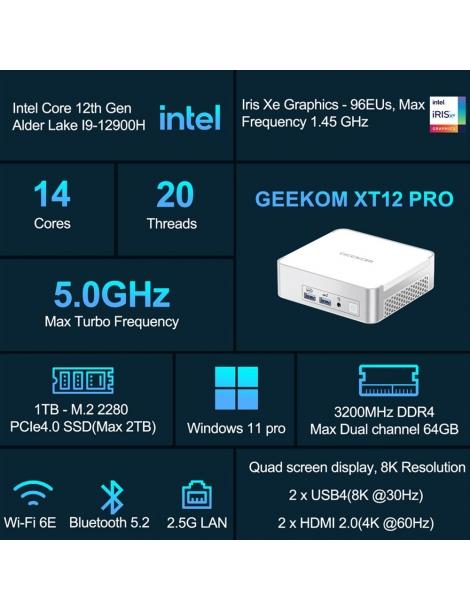 GEEKOM XT12 Pro Mini PC Intel Core i9-12900H 14 core fino a 5 0GHz 32GB RAM 1TB SSD Vendita Economica