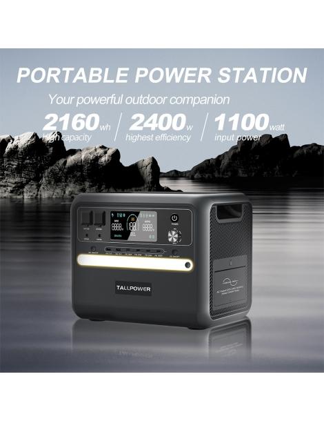 TALLPOWER V2400 Stazione di alimentazione portatile generatore solare LiFePo4 da 2160Wh uscita CA da 2400W UPS - Nero Prezzo Ridotto
