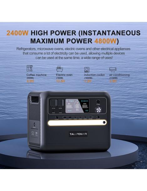 TALLPOWER V2400 Stazione di alimentazione portatile generatore solare LiFePo4 da 2160Wh uscita CA da 2400W UPS - Nero Prezzo Ridotto
