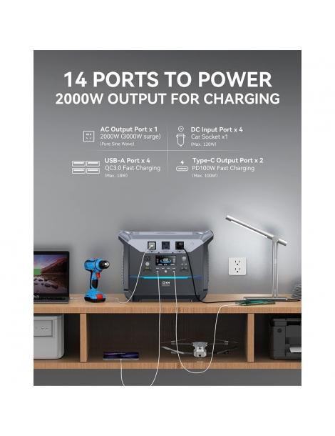 DaranEner NEO2000 Stazione di energia portatile generatore solare con batteria LiFePO4 da 2073 6Wh uscita AC da 2000W Outlet