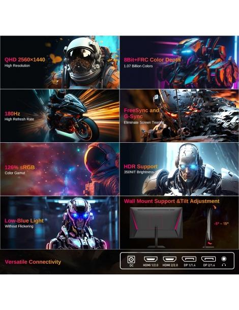 KTC Q24T09 Monitor da gioco pannello IPS veloce risoluzione 2560x1440 180 Hz HDR10 luce blu ridotta Soddisfazione Garantita