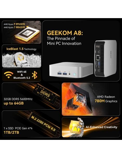 GEEKOM A8 AI Mini PC AMD Ryzen 9 8945HS 8 Core Max 5.2GHz 32GB DDR5 RAM 2TB SSD Vendite Flash