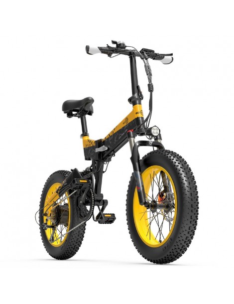 BEZIOR XF200 Bici elettrica pieghevole da 20 pollici con pneumatici grassi Motore da 1000 W Batteria da 48 V 15 Ah - Nero Giallo Economico