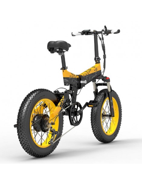 BEZIOR XF200 Bici elettrica pieghevole da 20 pollici con pneumatici grassi Motore da 1000 W Batteria da 48 V 15 Ah - Nero Giallo Economico