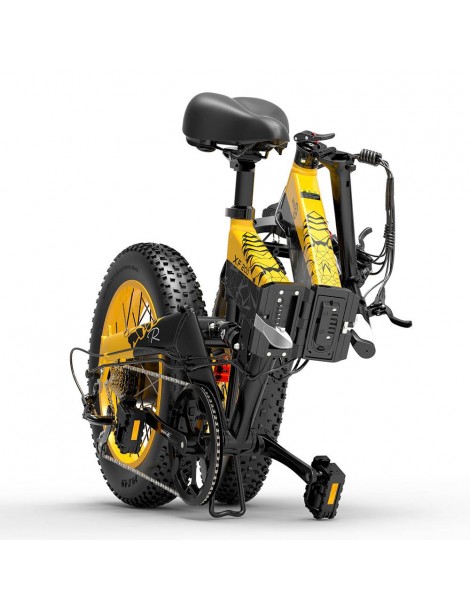 BEZIOR XF200 Bici elettrica pieghevole da 20 pollici con pneumatici grassi Motore da 1000 W Batteria da 48 V 15 Ah - Nero Giallo Economico