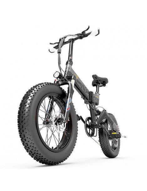 BEZIOR XF200 Bici elettrica pieghevole da 20 pollici con pneumatici grassi Motore da 1000 W Batteria da 48 V 15 Ah - Nero Grigio Outlet