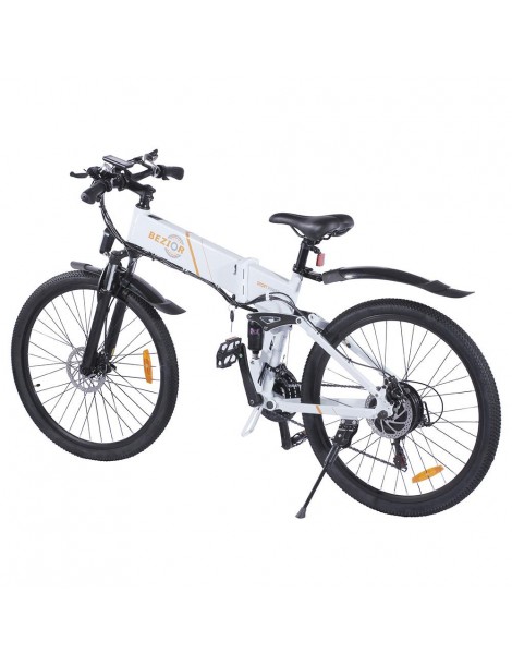 BEZIOR M26 26 Pollici Pneumatici Bicicletta Elettrica Pieghevole - 500W Motore Brushless & 48V 10Ah Batteria - Bianco Officina