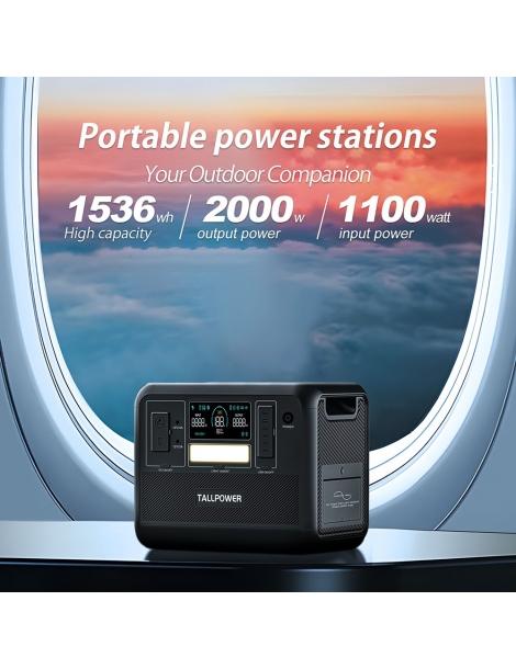 TALLPOWER V2000 Stazione di alimentazione portatile generatore solare LiFePo4 da 1536Wh uscita CA da 2000W - Nero Spedizione Gratuita