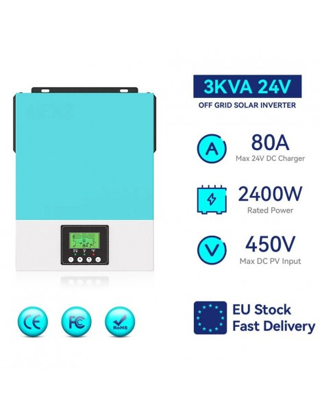Inverter solare off grid DAXTROMN 2400W caricatore solare MPPT 24V DC 80A inverter sinusoidale puro con ingresso PV 450V DC Affare Del Giorno