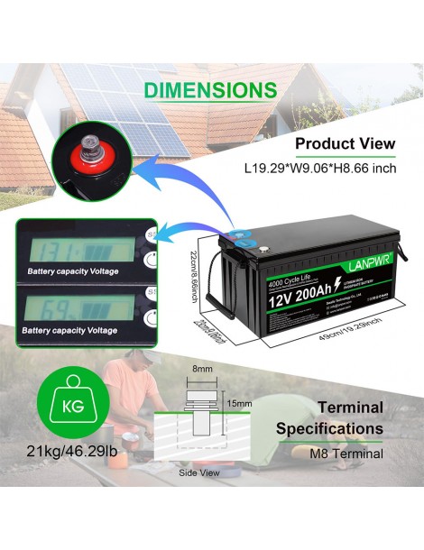 LANPWR 12V 200Ah LiFePO4 Batteria di backup 2560Wh di energia 4000 cicli profondi Online