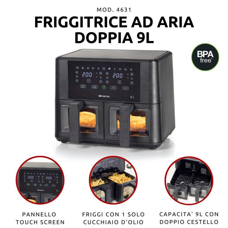 Ariete FRIGGITRICE AD ARIA 9L DOPPIO CESTELLO CON VETRO Nuova