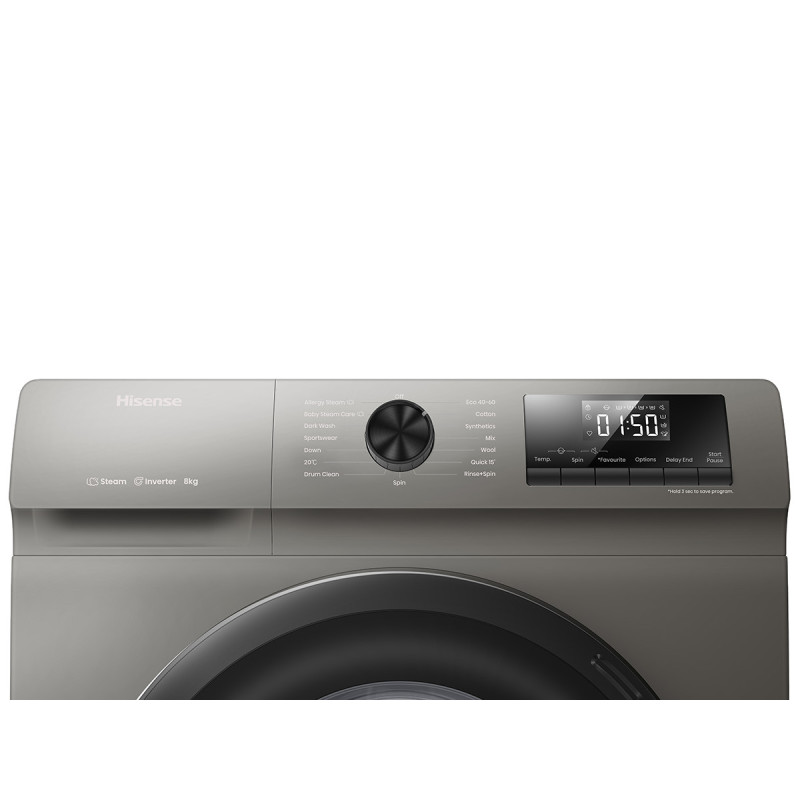 ﻿Hisense WFQP8014EVMT lavatrice Caricamento frontale 8 kg 1400 Giri/min Acciaio inox Moda