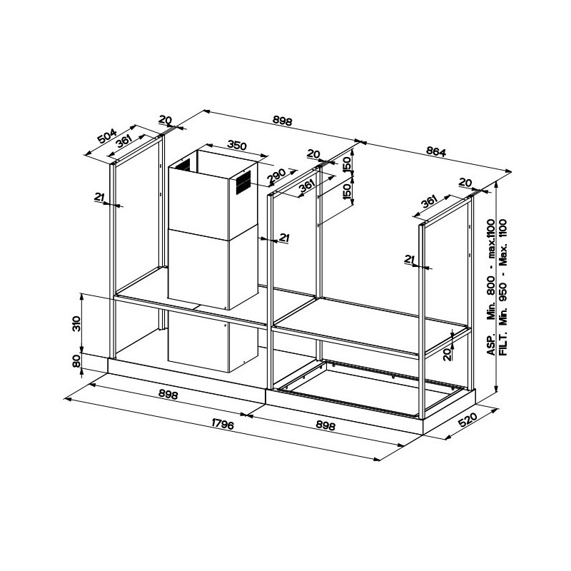 FABER S.p.A. T-Shelf EV8 BK Matt A180 Cappa aspirante a isola Nero 700 m³/h C Sottocosto
