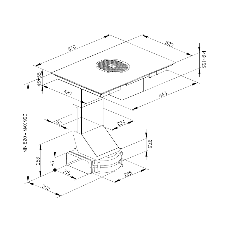 ESISTYLE E048000039 piano cottura induzione con cappa integrata SHAPE ONE - Vetro nero RG Qualità Garantita