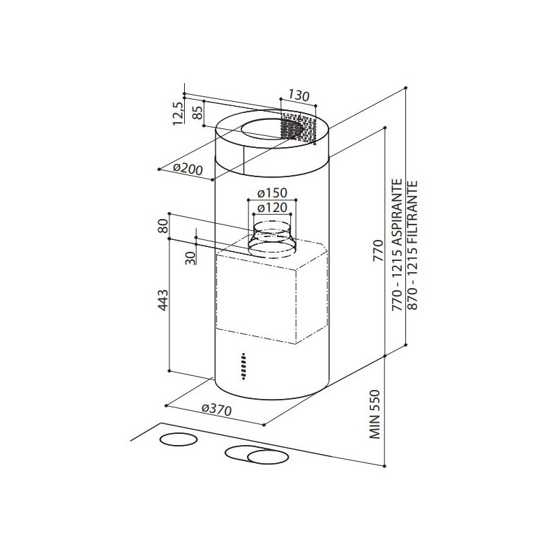 FABER S.p.A. Cylindra IS./4 EV8 X A37 Cappa aspirante a isola Acciaio inox 570 m³/h C Sottocosto