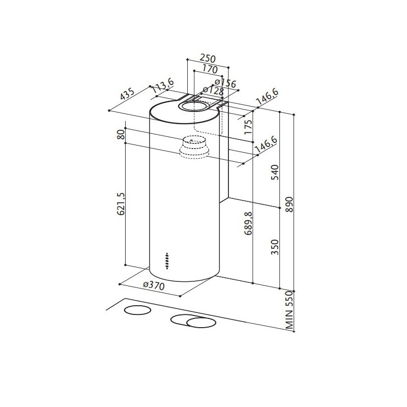 FABER S.p.A. Cylindra/2 EV8 2EL XH890 Cappa aspirante a parete Acciaio inox 570 m³/h C Sottocosto