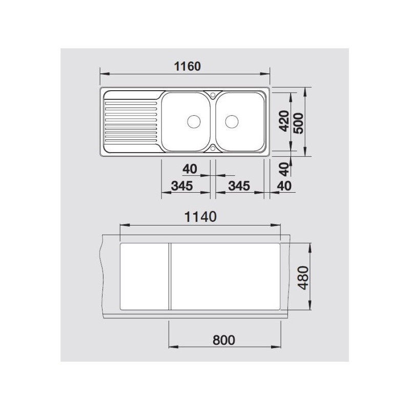 BLANCO 1324950 Lavello TIPO 8 S Compact 2 vasche Dx dimensione 1160x500 mm Acciaio Inox Italia