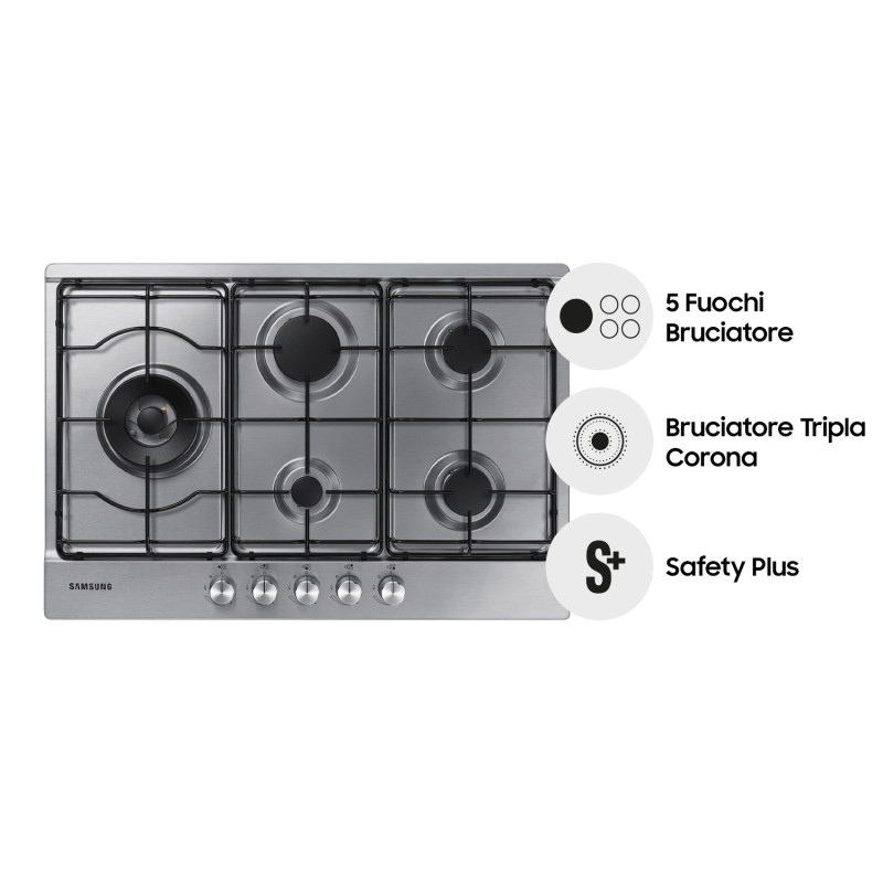 Samsung NA75M3130AS Piano cottura a gas 75cm 5 bruciatori Inox Novità
